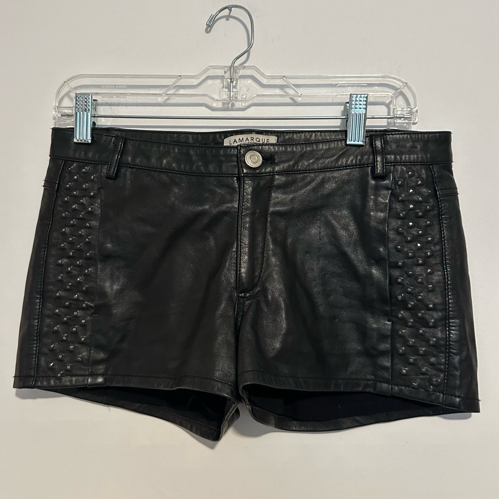 lamarque black leather motorcycle shorts